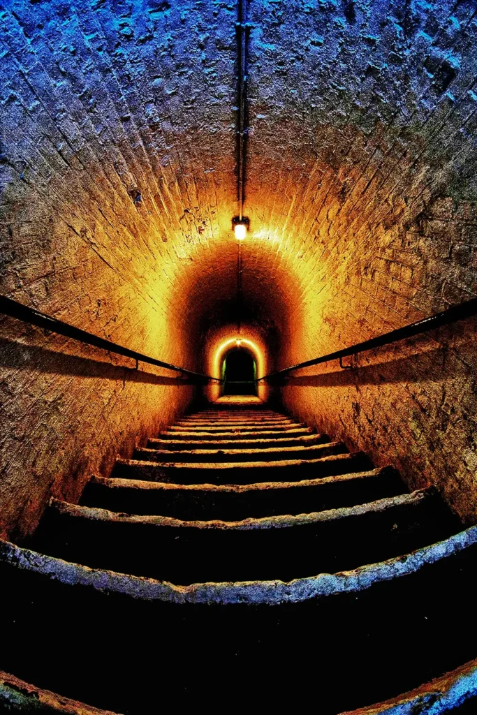 An underground stairwell at Newhaven Fort